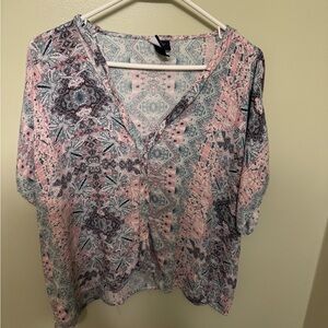 Pink and Gray Dolman Sleeve Blouse with 3/4 Sleeves from Buckle